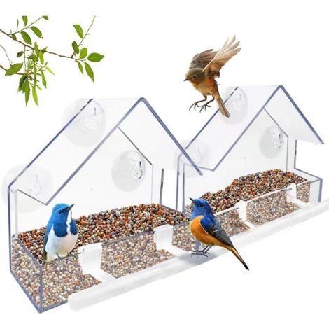 Vogelfutterhaus 2er Set, wetterfest, mit Saugnäpfen, für Balkon & Garten