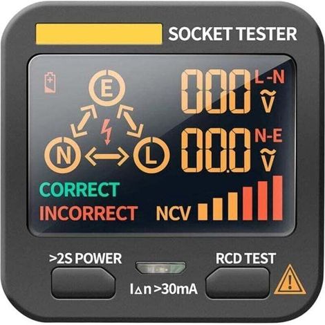 Testeur de Tension Numérique LCD Détecteur de Prise Secteur Intelligent RCD Polarisation Phase (1/4)