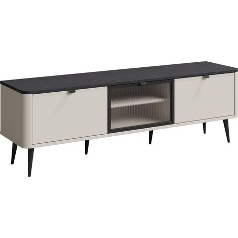 Meuble TV Lufela 111, Cachemire + Marbre gris, Le nombre de portes: 3, Nombre de tiroirs: 0, 160x52x40cm (1/5)