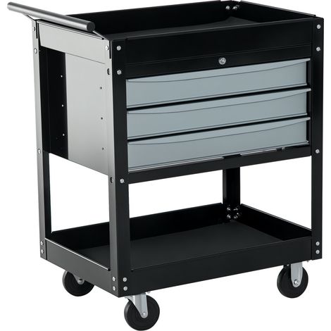 Carrello da Officina Professionale Cassettiera Portautensili in Lamiera, Nero, 68 x 46 x 88cm