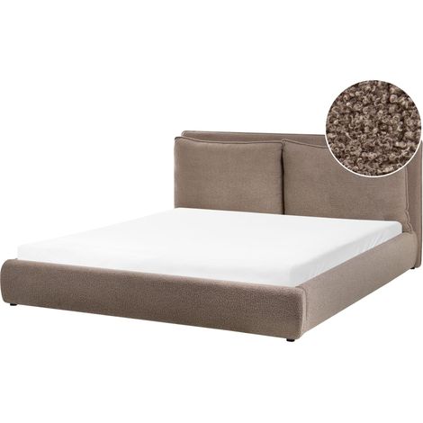 EU Super King Size Waterbed Brown Boucle 6ft Upholstered Cushion Back Bedroom Modern Style BAJONNA