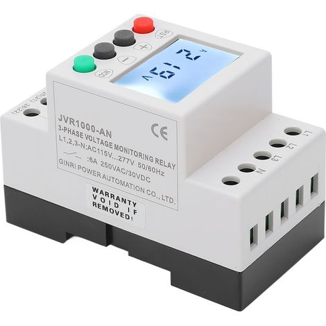 Relais de surveillance de tension triphasé à 4 fils avec écran LCD, protection contre les surtensions et les sous-tensions, 115-277 V CA (1/5)