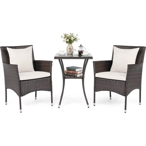 COSTWAY Mobili Da Patio 3 Pezzi Sedie In Rattan Intrecciato Set Da Bistrò Da Pranzo Cuscini Per Seduta Mobili Da Esterno Conversazione All'Aperto Struttura In (1/5)