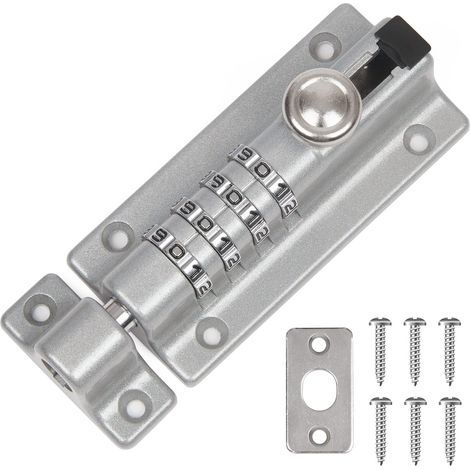 Boulon de verrouillage à combinaison de chiffres, verrou coulissant à 4 chiffres, 120 mm, loquet de portail de jardin argenté en acier inoxydable pour portails en bois, verrou de porte de portail (1/4)