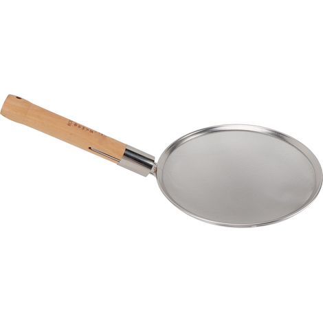 Écumoire fine en inox 304 avec manche en bois, légère et portative, grande cuillère perforée pour cuisson et friture, diamètre 26 cm (1/5)