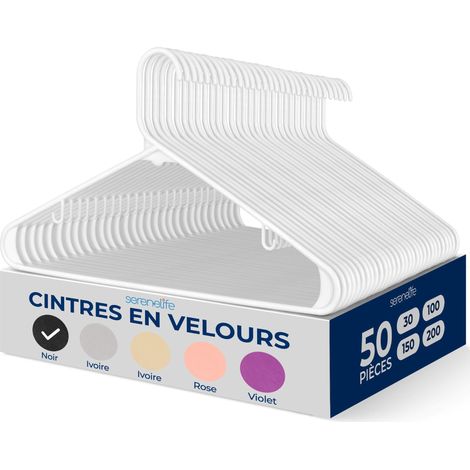 Cintres Plastique Blanc, Cintre Gain de Place, Durables et Fins, Parfaits pour Le Linge/Un Usage Quotidien, Peuvent Supporter jusqu'à 2,5 kg pour Manteaux, Costumes, Robes, Lot de 50 (1/5)