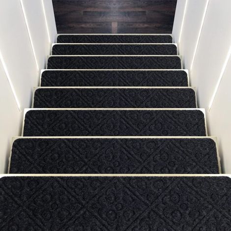 Set mit 15 Treppenstufenmatten mit rutschfester Oberfläche, rutschfeste Treppenteppiche mit mehrlagigem Design, 76 x 20 cm (Grau)