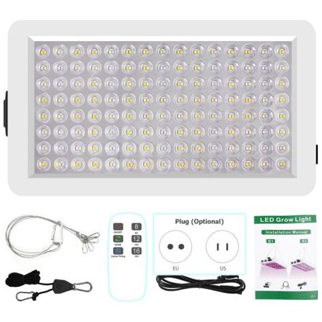 RHG Lampe de culture LED pour plantes d'intérieur, Full Spectrum Veg Bloom 3 Modes 8H/12H/16H Timer Remote Control Plant Light Seedter Seedling Vegetable Pepper Hanging Grow Light (1/5)