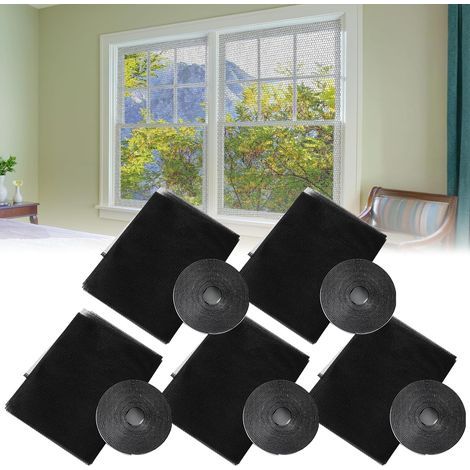 Lot de 5 moustiquaires autocollantes noires, 130 x 150 cm, découpables, pour porte-fenêtre, salon, fenêtre de toit, profondeur au sol (1/5)