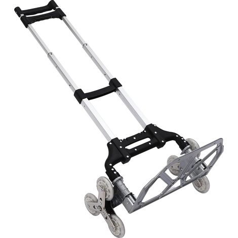 Klappbar Sackkarre, Treppensteiger mit Drehbaren Dreiecksräder und Bindeseil, Transportwagen aus Aluminiumlegierung, Einkaufstrolley Treppensteiger bis 70/75kg