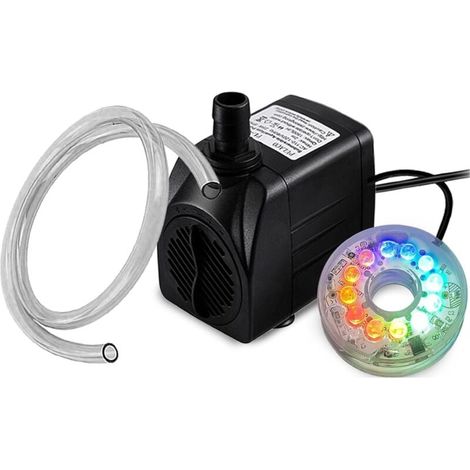 Tauchbrunnenpumpe mit automatischer Farb-LED – Durchflussregler – Für Gartenteiche und Aquarien – Lichteffekte (1/4)