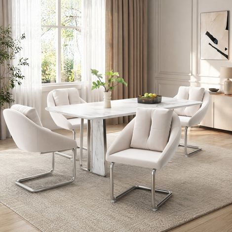 Esszimmerstühle aus Samt, 4er-Set mit Kissen, Beige HAVRYA (1/5)