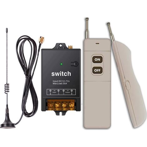 Interrupteur sans fil 12V,Relais radiocommandé Avec télécommande, DC12V/24V/48V/72V 40A Commutateur a Distancesans fil,longue portée de 1500m,Pour porte de garage,LED,store,lampe (1/5)