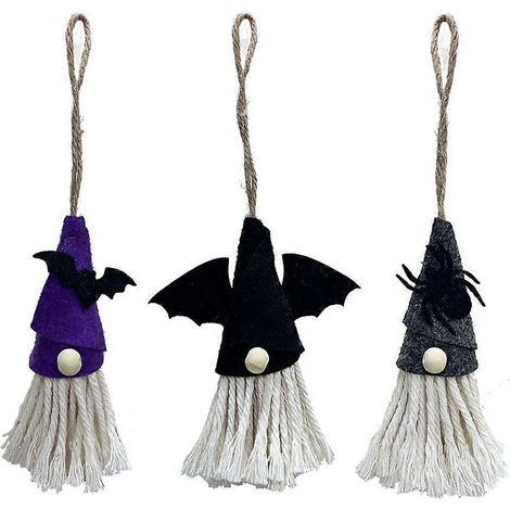 Lot de 3 figurines de gnomes d'Halloween de styles variés, décorations de nains d'Halloween, longue corde (1/4)