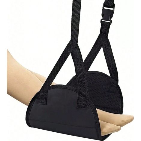 1 Pièce Repose-pied pour avion noir, portable, avec sangle réglable, pour voyage, hamac de bureau léger, repose-jambes pour avions, bureaux, espaces extérieurs et voitures, essentiels de voyage, acces (1/4)