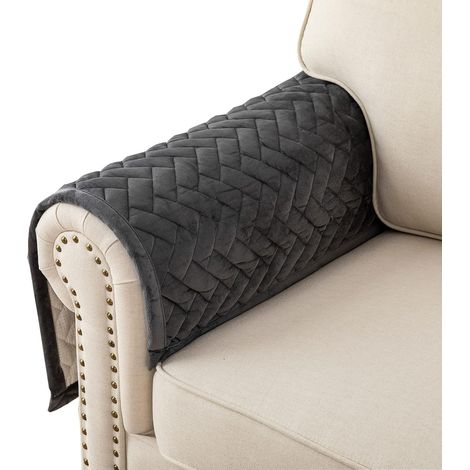 Armrest Cover, 3 Seater Sofa Cover with Armrests, L-Shaped Corner Sofa Cover, Non-Slip Washable Velvet for Dogs, Cats, Children, Dark Grey, 70 x 70 cm (Only 1 Piece)
