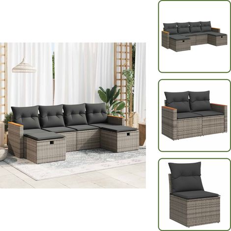vidaXL Salon de jardin 6 pcs avec coussins gris résine tressée (1/5)
