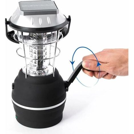 Solarlaterne, ultrahelle LED-Campinglampe, 2 einstellbare Leuchtmodi, 5 Lademöglichkeiten, mit Handkurbel-Dynamo, lange Leuchtdauer für Camping, Wandern, Angeln und Notfälle, einteilig. (1/5)