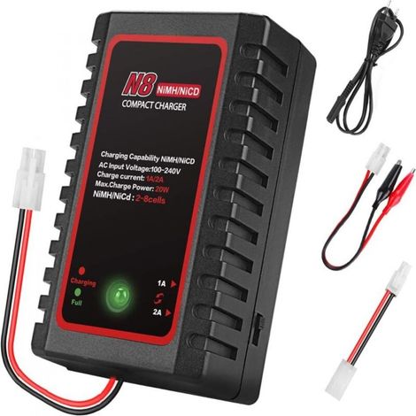 NiMH Charger for NiMH/NiCD Batteries (2-8s), Smart Charger for RC Car, Boat, Drone, Airsoft, RC Battery Charger with Standard Connector