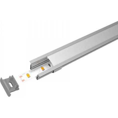 Kit Profilo Alluminio Completo Da 2 Metri Per Striscia Led, Super Larga e Alta, Dimensione 30X20mm, Larghezza Interna 25mm, 250g/m, Copertura Opale, Tappi Chiusura e Clip Fissaggio Incluso