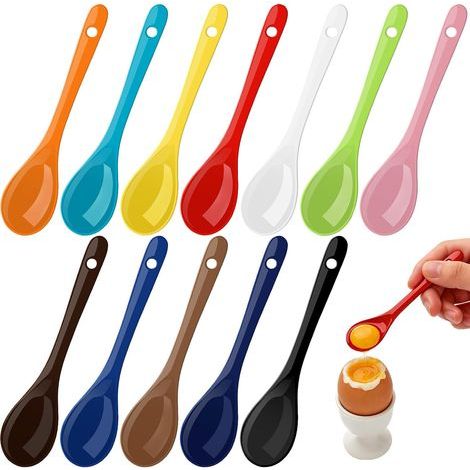 12 kleine Keramiklöffel, 12 cm lange wiederverwendbare Dessertlöffel, bunte Kaffeelöffel, kleine Keramik-Teelöffel, Eiscremelöffel für Tee, Kaffee, Joghurt und Desserts (1/5)