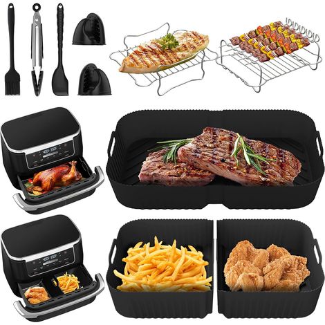 Silicone Moule Air Fryer pour Ninja Foodi Flex 10.4 L AF500EU, 14 Pièces Silicone Accessoires Air Fryer pour Friteuse, AF500EU Accessoires 1×10.4L+2×5.2L (1/5)