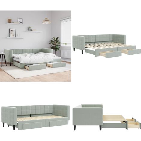 Tagesbett Ausziehbar mit Schubladen Hellgrau 80x200 cm Samt - Sofa - Schlafcouch - Gästebett - Tagesbett - Wohnzimmermöbel - Home & Living (1/5)