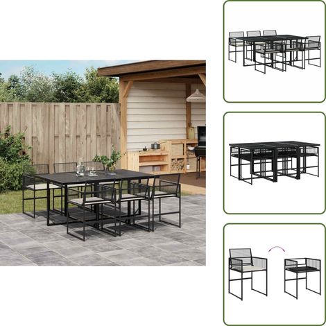 7-tlg. Garten-Essgruppe mit Kissen Schwarz Poly Rattan - Gartentisch - Gartenmöbelset - Esstisch - Outdoor Möbel - Gartenlounge (1/5)