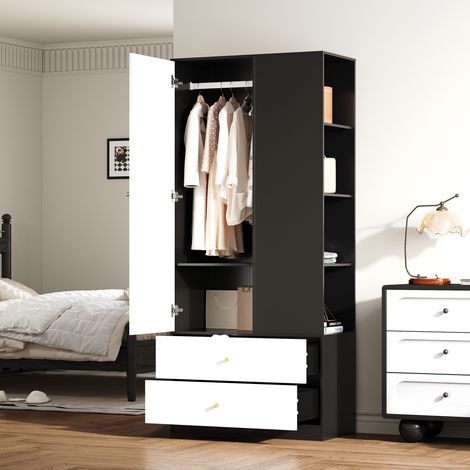 Armoire miroir 1 porte, 2 tiroirs, 4 étagères, 80 x 40 x 180 cm (1/5)