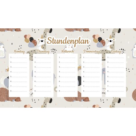 Piano di lezione magnetico: Animali in stile scandinavo, 45x26 cm
