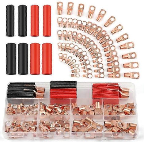 Kupferdraht-Kabelschuhe, 130 Stück, AWG 2, 4, 6, 8, 10, 12, Sortimentsstecker für Batteriekabel, kompatibel mit Marine- und Automobilanwendungen – JXLGV (1/5)