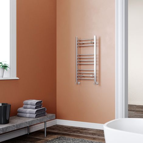 ELEGANT 800 x 400 mm Chrome Efficient Rads Flat Panel Towel Rail Radiator Bathroom Heated + Anthracite Thermostatic Radiator Valves