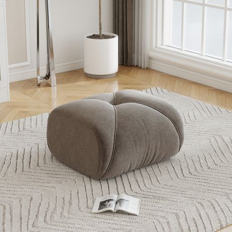 Chenille-Hocker taupe 78 x 76 x 45 cm, gepolsterter Design-Sitz für Wohnzimmer, Fußhocker MEUBLIV (1/5)