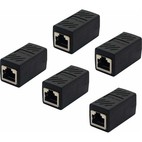 Coupleur RJ45, extension de câble Ethernet reliée à un adaptateur LAN femelle à connecteur d'extension femelle, est compatible avec le réseau Cat7 Cat6a Cat5a (paquet de 5) Noir (1/5)