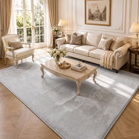 Tapis de salon poils ras doux antiderapant 200x300cm uni gris