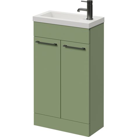 Napoli 250 Olive Green 500mm 2 Door Vanity Unit with Square Silvo Basin - 500mm - Gunmetal Grey 160mm Handle
