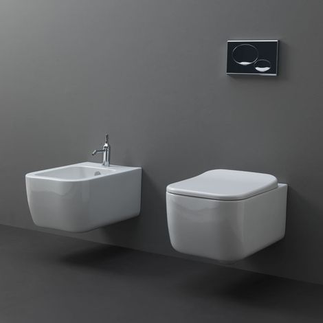 Coppia Sanitari Sospesi in Ceramica BRIO WC + Bidet Chiusura Vaso Soft Close Ammortizzata (1/5)