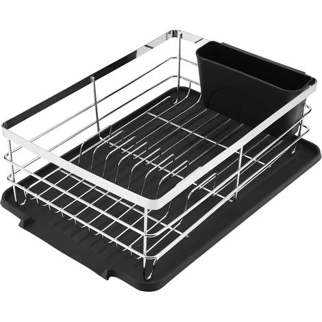 Égouttoir à vaisselle en fer chromé robuste avec égouttoir, grande capacité pour bols assiettes et planches, couleur argentée (1/5)