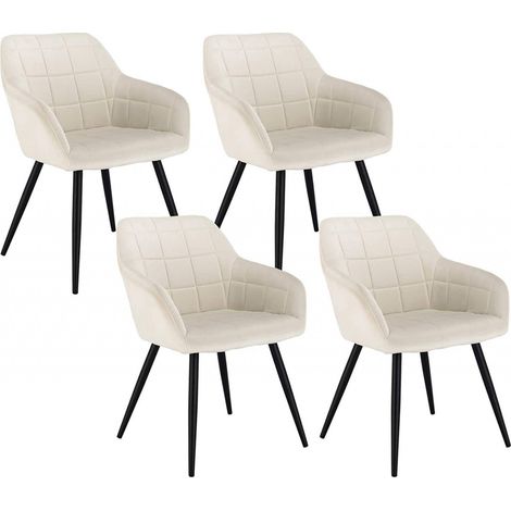 Set 4 sedie con gambe nere e seduta in velluto di design ergonomica vari colori colore : crema/Bianco (1/4)