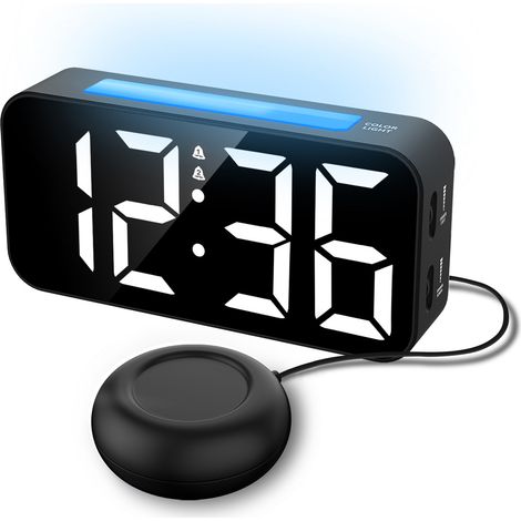 Réveil sonore adapté aux adolescents, réveil sonore avec fonction vibration, double alarme, affichage LED et réveil vibrant adapté aux personnes âgées et aux adolescents. (1/4)