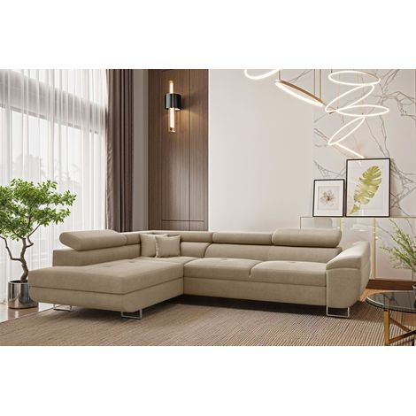 Ecksofa Schlafsofa Sofa CARMELO in Stoff Nova Beige Ottomane Links (1/4)
