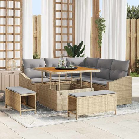 Gartensofa-set mit Kissen 8 pcs Beige Poly-Rattan (1/5)