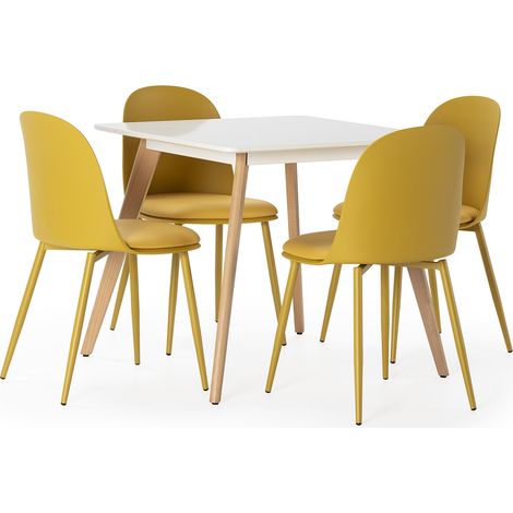 Set tavolo 80x80 cm e 4 sedie da pranzo Kana Senape