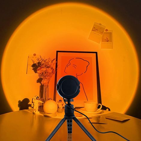 Lampe coucher de soleil, lampe de projection coucher de soleil Lampe coucher de soleil, lampe de projection coucher de soleil 3 couleurs, lampe de projection arc-en-ciel, rotation à 180 ° (1/5)