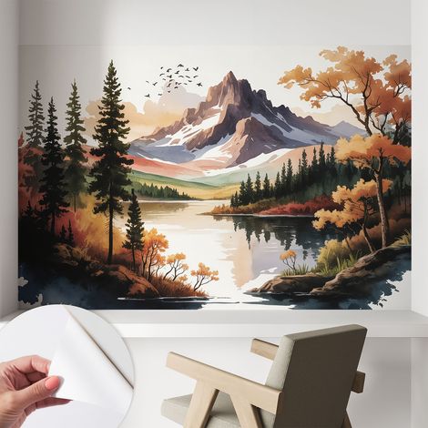 Papier peint autocollant décoratif à motifs pour salon chambre et bureau Tapete adhésif pour décoration Automne en montagne 104x70 cm (1/5)
