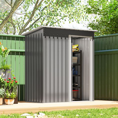 Gartenhaus außen 1,16 m² 163x89x182 cm Cobertizo Metallica con Puerta Corredera y Techo Inclinado Gris