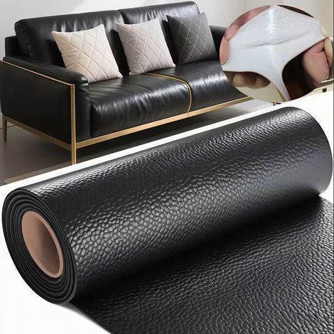 (Noir, 40X148Cm) Kit de ruban de réparation pour cuir PU, adapté aux meubles, canapés, sièges de voiture, chaises de bureau. (1/5)