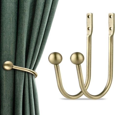 Retro-Gardinenhaken aus Messing zur Wandmontage, goldfarben (2 Stück)