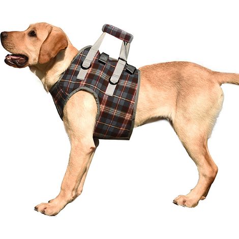 Professionelles, verstellbares und atmungsaktives Hunde-Hebegeschirr mit Assistenzgurt für behinderte oder sehr alte Hunde, blau kariertes Muster, Vorderbein M (empfohlen für 12,5-20 kg / 27,6-44,1 lb (1/5)