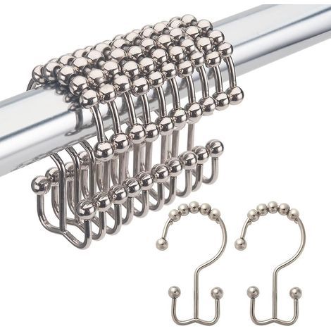 Anelli per tenda da doccia, ganci doppi in metallo antiruggine per tende da doccia, ganci per tende da doccia a rullo, anelli, anelli per tenda da doccia (1/5)